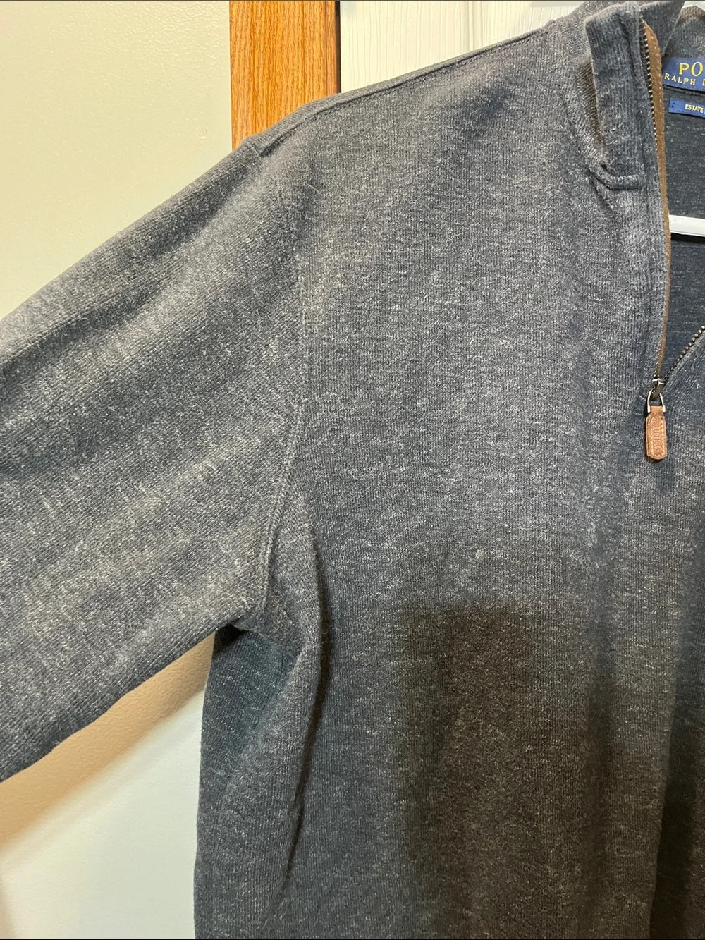 Polo Dark Gray 100% Cotton Estate Rib 1/4 Zip Ling Sleeve Pullover Men’s Large